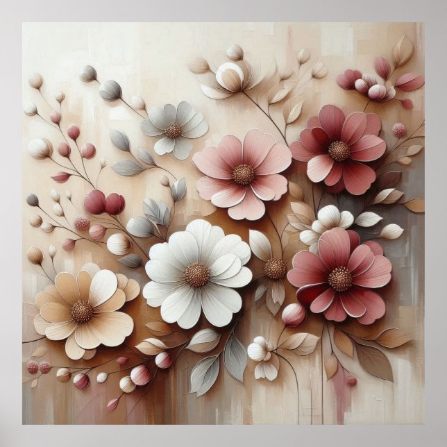 Modern Beige-Rosa Flowers 34 Poster (Framsidan)