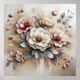 Modern Beige-Rosa Flowers 36 Poster