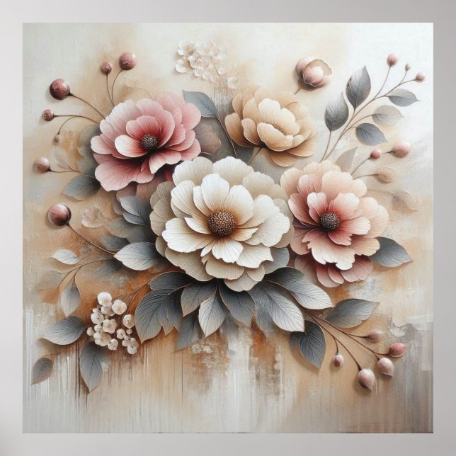 Modern Beige-Rosa Flowers 36 Poster (Framsidan)