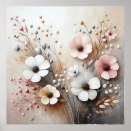 Modern Beige-Rosa Flowers 39 Poster
