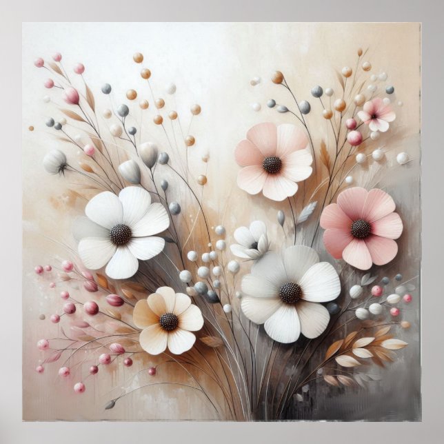 Modern Beige-Rosa Flowers 39 Poster (Framsidan)