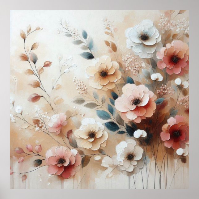 Modern Beige-Rosa Flowers 41 Poster (Framsidan)