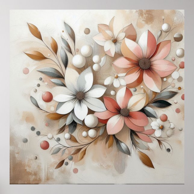Modern Beige-Rosa Flowers 44 Poster (Framsidan)