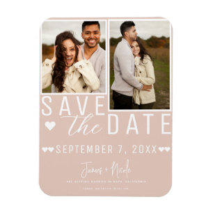 Modern Beige Rosa Save the Date 2 Foto Bröllop Magnet