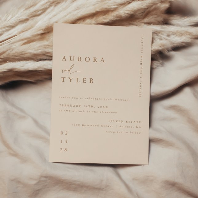 Modern Beige Script Bröllop Inbjudningar (Skapare uppladdad)
