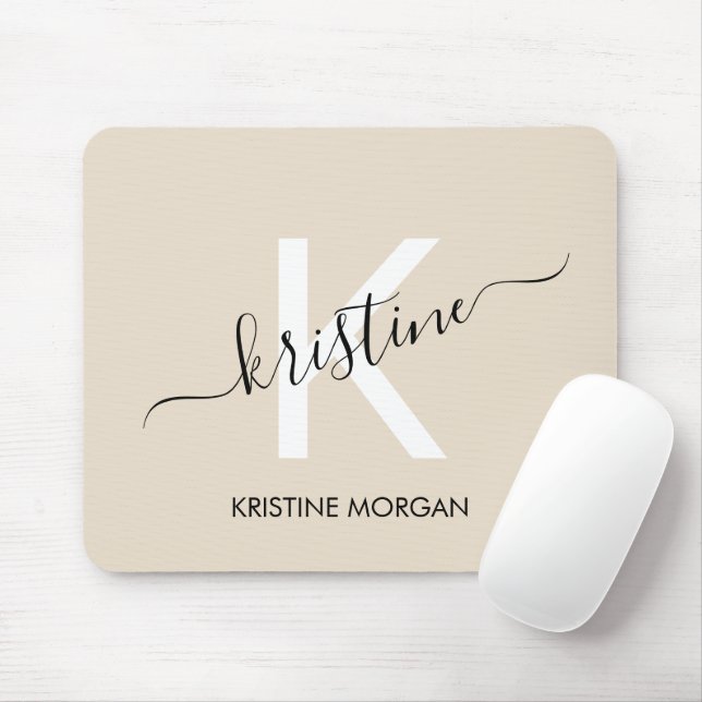 Modern beige-skript, monogram namn musmatta (Med mus)