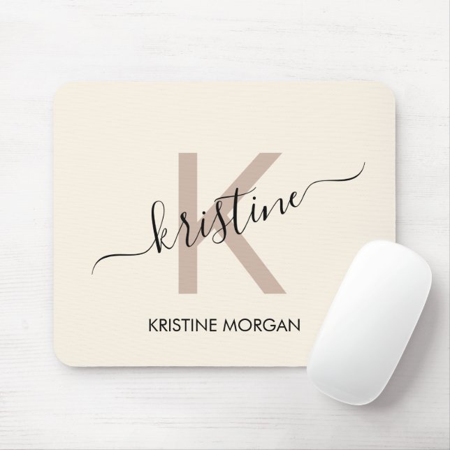 Modern beige-skript, monogram namn musmatta (Med mus)