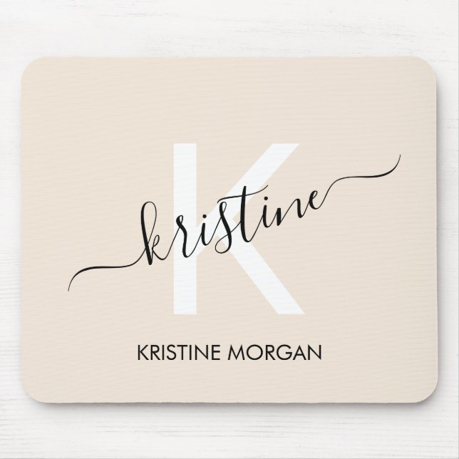 Modern beige-skript, monogram namn-musmatta musmatta (Framsidan)