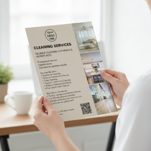 Modern Beige Städtjänster Foto Logotyp QR Flygblad