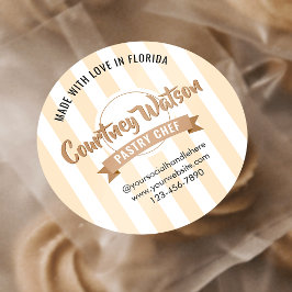 Modern Beige Stripe Cake Bakery Pastry Chef Runt Klistermärke