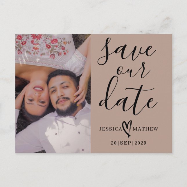 Modern Beige & Svart Save the Date-manus  Meddelande Vykort (Framsida)