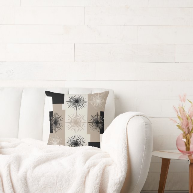 Modern Beige, Svart Vit Stjärnexplosion Minimalist Kudde (Soffa)