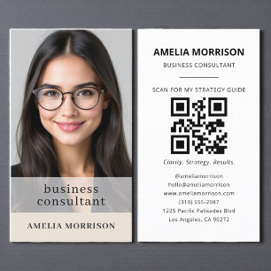 Modern Beige Taupe Consultant QR-kodfoto Visitkort
