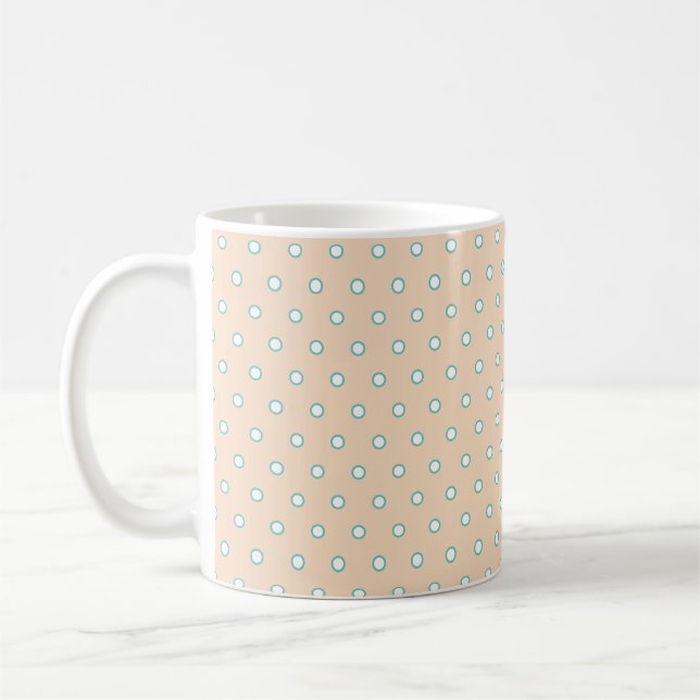 Modern, Beige, Teal & White Polka Dot Kaffemugg (Vänster)