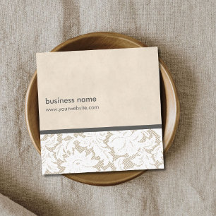Modern Beige White Snöre Mönster Insida Designer Fyrkantigt Visitkort