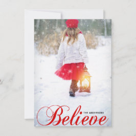 Modern BELIEVE Jul Red Snöflingor | FOTO Julkort