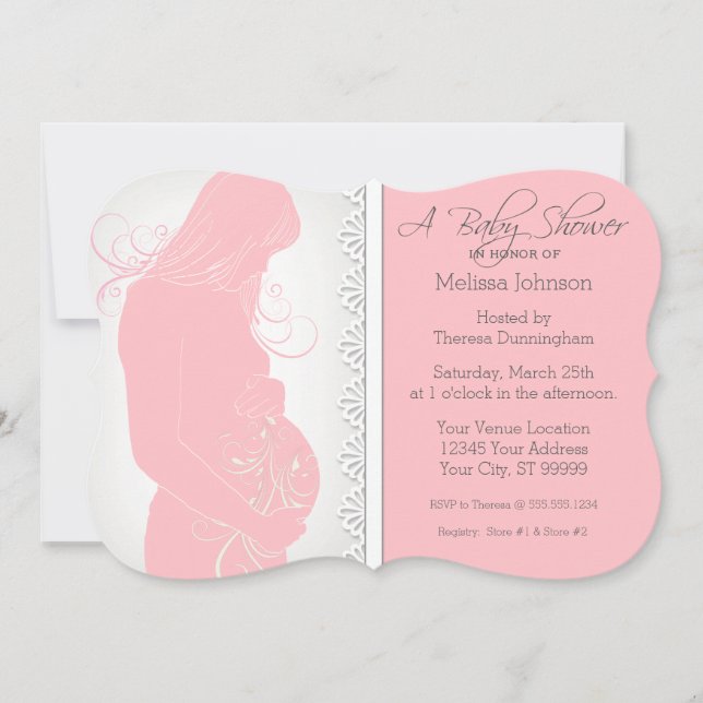 Modern Belly Silhouette Snöre Baby Shower-Inbjudni Inbjudningar (Framsida)