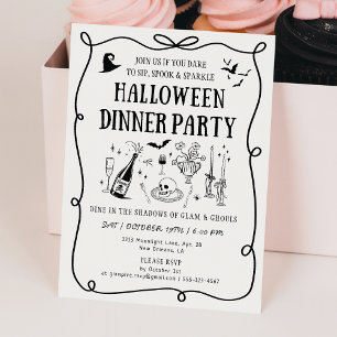 Modern, benvit bos & Bows Halloween-middag Inbjudningar