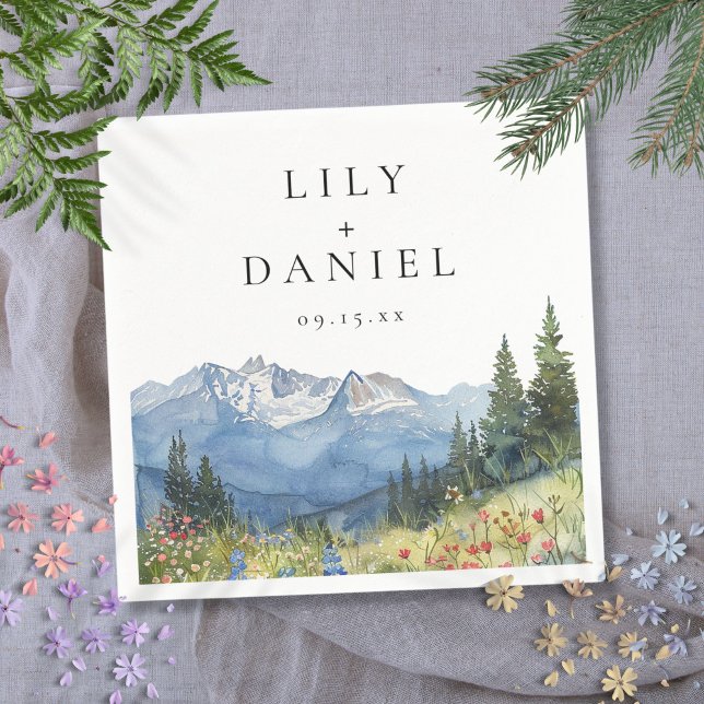 Modern Bergbröllop med Vildblommor Pappersservett (Modern Mountain Wildflower Wedding Napkins)