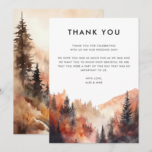 Modern bergssnitts-Anpassningsbar för Bröllop Tack Kort (Fram/baksida)