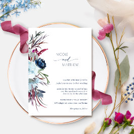 Modern Berry Burgundy och Blue Blommigt Bröllop Inbjudningar