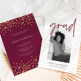 Modern Berry Faux Guld Dots Photo Studentfest Inbjudningar