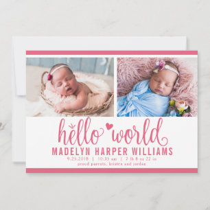 Modern Berry Rosa Hello World Fotokollage Meddelande