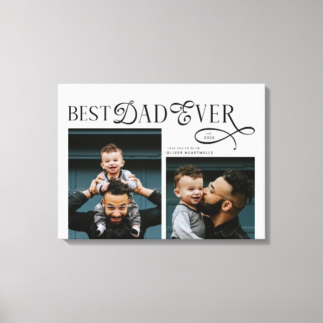 Modern Best Dad Ever 2 Photos Fathers Day Gifts Canvastryck (Framsida)