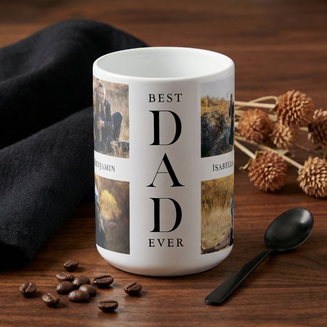 Modern Best Dad Ever Personalized Photo Collage Kaffemugg (Modern Best Dad Ever Personalized Photo Collage Coffee Mug)