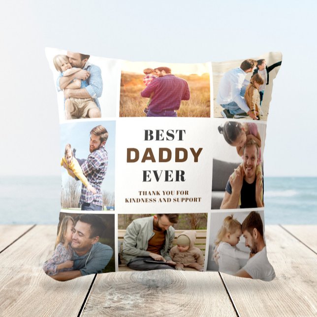 Modern BEST DADDY Photo Collage Gift Dekorativ kud Kudde (Skapare uppladdad)