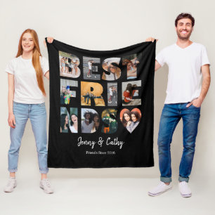 Modern Best Friends Besties Photo Collage Black Fleecefilt