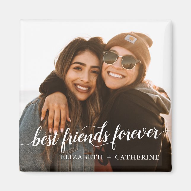 Modern Best Friends For Script Namn 2 Photo Magnet (Framsidan)