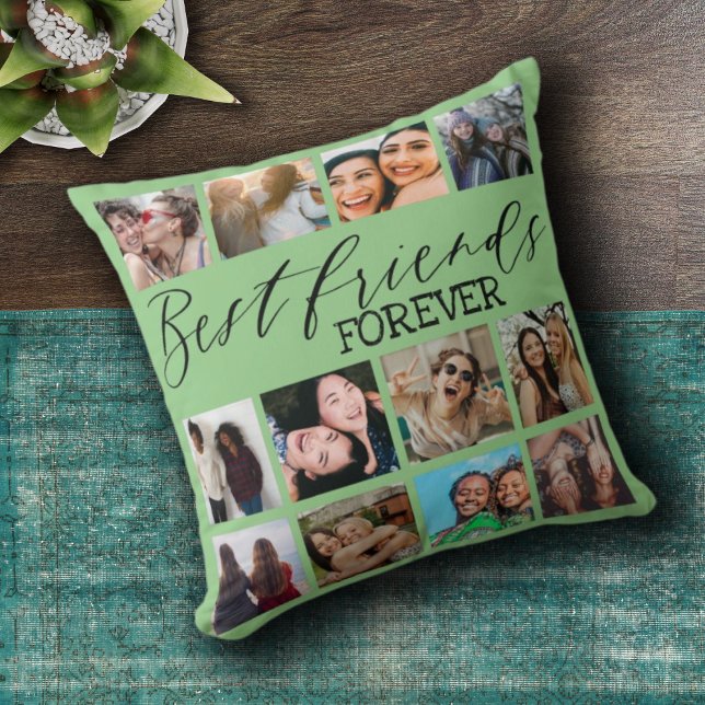 Modern Best Friends Grönt Photo Collage Kudde (Skapare uppladdad)