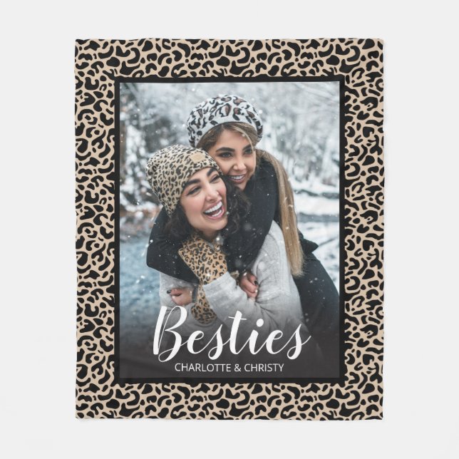 Modern Best Friends Leopard Print Photo Fleecefilt (Framsidan)