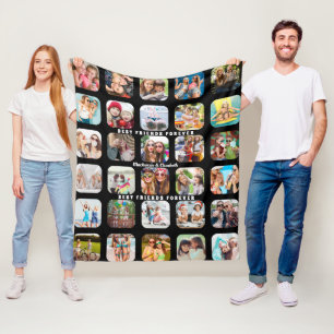 Modern Best Friends Photo Collage Black MEDIUM Fleecefilt
