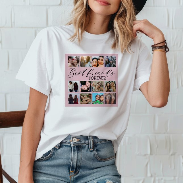 Modern Best Friends Rosa Photo Collage T Shirt (Skapare uppladdad)