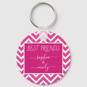 Modern Best Friends Script Namn Rosa Chevron Nyckelring