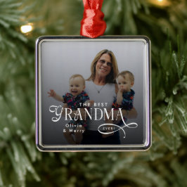 Modern Best Grandma Ever Photo Personalized Julgransprydnad Metall