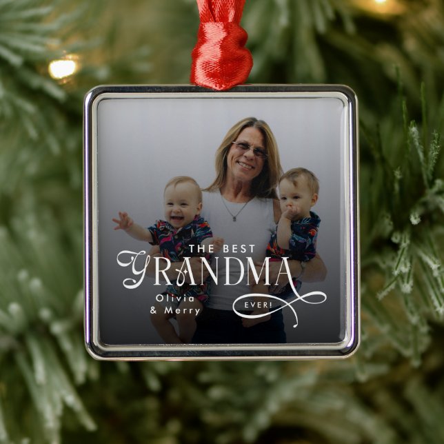 Modern Best Grandma Ever Photo Personalized Julgransprydnad Metall (Träd)