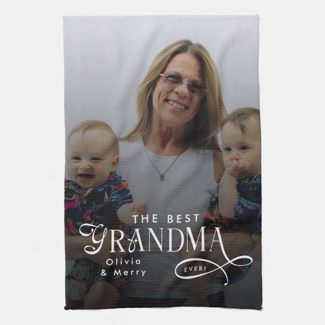 Modern Best Grandma Ever Photo Personalized Kökshandduk (Vertikal)
