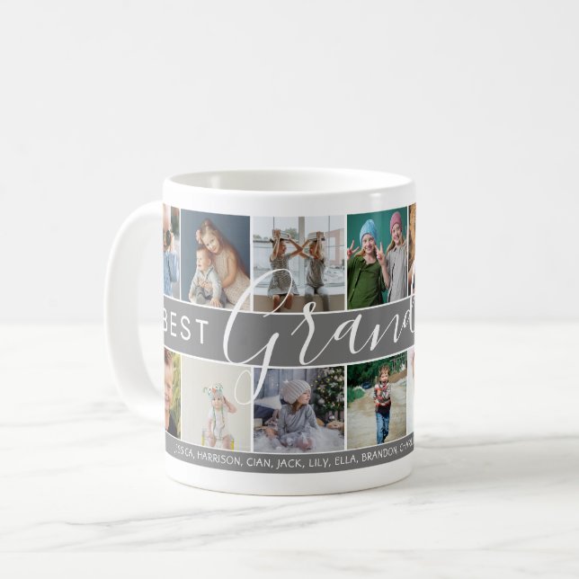 Modern Best Grandpa Ever Foto Collage & Namn Kaffemugg (Framsida vänster)