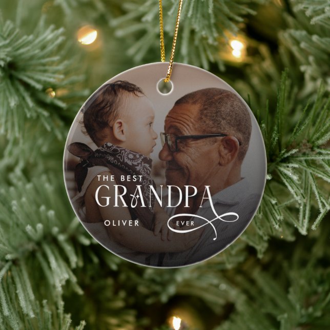 Modern Best GrandPa Ever Photo Personalized Julgransprydnad Keramik (Träd)