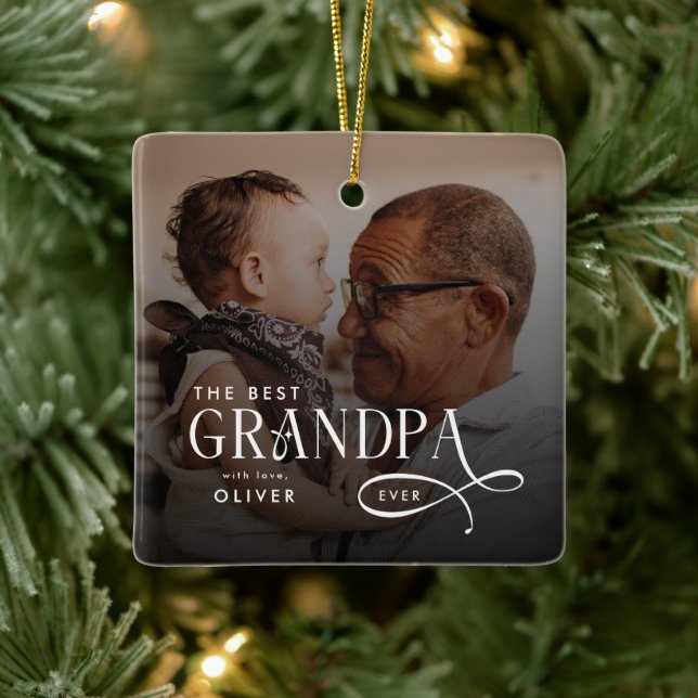 Modern Best GrandPa Ever Photo Personalized Julgransprydnad Keramik (Träd)