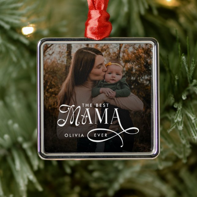 Modern Best Mama Ever Photo Mothers Day Gifts Julgransprydnad Metall (Träd)