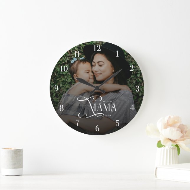 Modern Best Mama Ever Photo Mothers Day Gifts Stor Klocka (Hem)