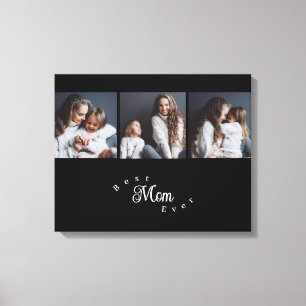 Modern Best Mom Ever Elegant Script Svart 3 Foto Canvastryck