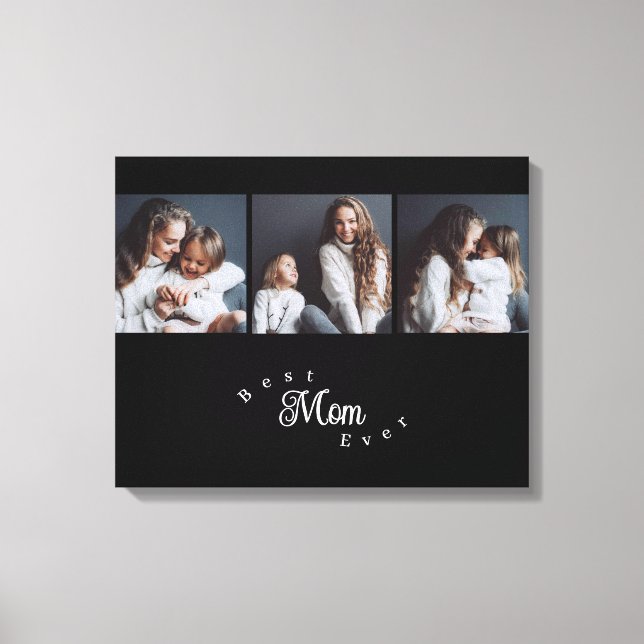 Modern Best Mom Ever Elegant Script Svart 3 Foto Canvastryck (Framsida)