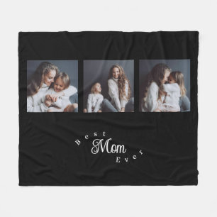 Modern Best Mom Ever Elegant Script Svart 3 Foto Fleecefilt