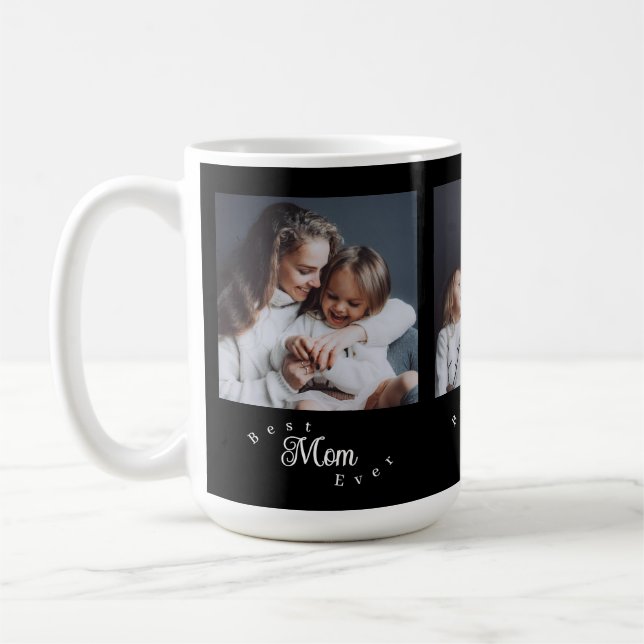 Modern Best Mom Ever Elegant Script Svart 3 Foto Kaffemugg (Vänster)