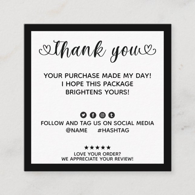 Modern beställning som gjorts på min Tack Fyrkantigt Visitkort (Framsida)